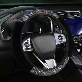 231151 Muamos Bling Steering Wheel Cover Black Accessories Fluffy White