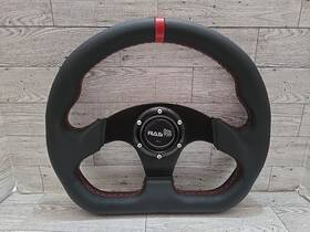Stw067-red Muge 12.5 Inch Genuine Leather Flat Dish D-shape Red Ring Racing Sport Steering Wheel