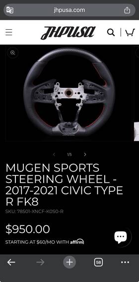 78501-xncf-k1s0-r Mugen Sports Steering Wheel Fk7 / Fk8 Honda Civic Brand New