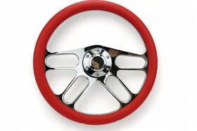 3408c New World Motoring 14 Inch Billet 4 Spoke Steering Wheel With Red Vinyl Half Wrap And Plain Horn