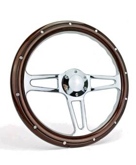 Nwm-2024-chrm-rvt New World Motoring 14 Inch 6 Hole Mahogany Wood Chrome Spoke Steering Wheel Horn Button Chevy Ford Gmc