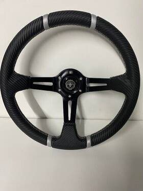 Tpx-129-slv New World Universal Deep Dish Carbon Style 3 Spoke Steering Wheel Grey Stripes