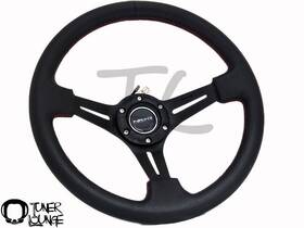 St-018r-rs Nrg Innovation Steering Wheel 350mm Sport 3 Inch Deep Black Leather With Red Stitching