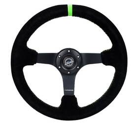 Rst-036mb-s-gn Nrg Innovations For Reinforced Steering Wheel 350mm/3 Inch Deep Blk Suede/ Neon Green Stitch