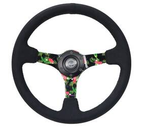 Rst-036trop-s Nrg Innovations For Reinforced Steering Wheel 350mm / 3 Inch Deep Black Suede With 5mm Floral
