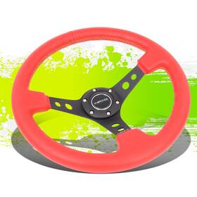 Tsk-nrgst006rrys Nrg Innovations St-006rr-ys 350mm 3 Inch Deep Dish 3-spoke Red Leather Grip Racing Steering Wheel
