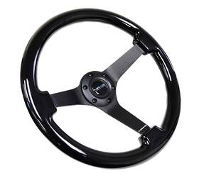 St-036bk-bk Nrg Steering Wheel 350mm Wood Grain Black Spoke 3 Inch Deep