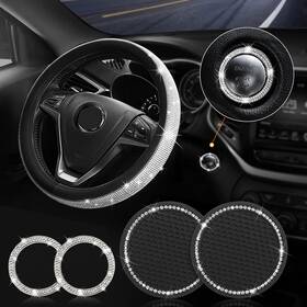 Outigu-sku12068usu0116 Outigu Diamond Bling Steering Wheel Cover For Women Universal 5 Pack Silver Black