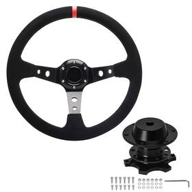 Sw-1005-bk Piodelo Sw-1023c-r Universal Racing Steering Wheel 14 Inch /350mm Deep Dish 6 Bolt Fit Black