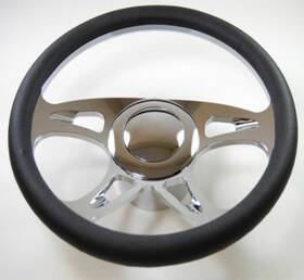 Ss5617a Pirate Mfg Hot Rod 14 Inch Chrome Billet Carousel Style Steering Wheel Package With Leather Grip
