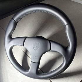 000-043-161-00-8yr-oem Porsche 911 Club Sport Black Leather Steering Wheel Genuine With Momo Hub Adapter