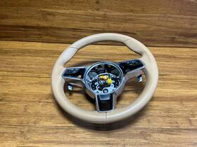 95b419091ak9j9 Porsche 2015-2025 Macan 95b Leather Steering Wheel With Paddle Shifters Beige Oem