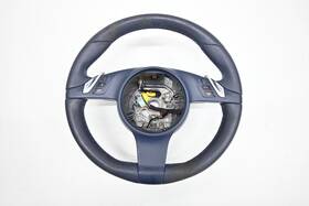 970347803717m9 Porsche 10-16 Panamera Full Blue Leather Steering Wheel Trim Paddle Shift Oem