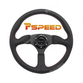 Aps8938bk83us Pspeed 14 Inch 6-bolt Universial Racing Aluminum Steering Wheel Black 3-spoke Leather Wrap