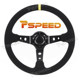 Hsz8903ebus Pspeed 14 Inch Car Truck Deep Dish Suede Leather Steering Wheel With Black Aluminium Spoke