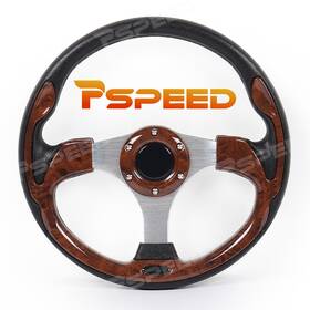 Hsz8908bebus Pspeed 320mm 6-bolt Aluminium Spoke Steering Wheel With Wood Grain Grip For Car Truck