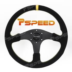Hsz8942ebus Pspeed 14 Inch Aluminium Steering Wheel With Anti-slip Genuine Leather Wrap 6-bolt For Car