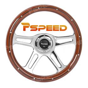 Hsz8982bebus Pspeed 14 Inch Polished Real Wood Billet Steering Wheel Chrome Spoke 6-bolt For Car Truck