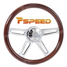Hsz8985bebus Pspeed 18 Inch 6-bolt Chrome Spoke Steering Wheel With Wood Grain Abs Grip For Car / Boat