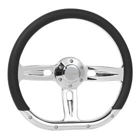 Pp8984chrmfus Pspeed D-shape 14 Inch Chrome Spoke Steering Wheel 6-bolt Black Leather Wrap For Car Truck