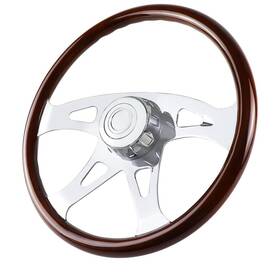 Qymopay 974467618679 18 Inch Wood Truck Steering Wheel Chrome 4 Spoke For Kenworth Peterbilt Volvo F