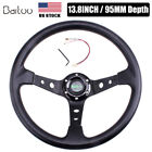 Racing Steering Wheel 350mm 14inch 95mm Deep Dish 6 Bolts With Horn Button Black