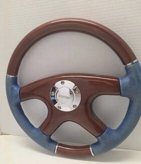 Blu15s Raptor Blue Leather Mahogany Wood 14.5 Inch Steering Wheel