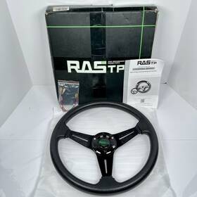 Rastp 738628269584 Universal Racing Steering Wheel 350mm 13.8 Inch Leather Aluminum - Black