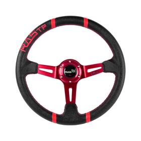 Rs-stw026-red Rastp Universal Racing Steering Wheeldeep Dish Wheel Leather Embroidery 13.58