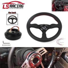 Stw052-bk Rastp Qr043 14 Inch Genuine Leather Black Steering Wheel With Hub Adapter For Ford Mustang 84-04