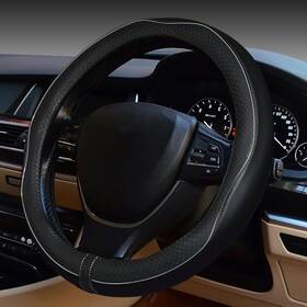 495fxpt001 Reswish Esewalas Universal Car Steering Wheel Cover Anti-slip Leather Black With Gray