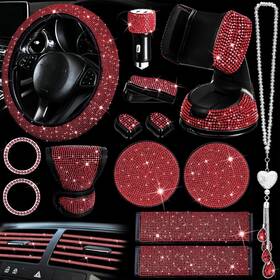 Sw-riakrum-658784 Riakrum 30 Pieces Bling Car Accessories Set For Women Steering Wheel Covers Red