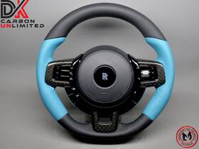 Trcblknap2tn302 Rolls-royce Cullinan Thick Flat Bottom 2 Tone Turchese Black Napa Steering Wheel