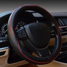 Rsept 707713655472 Car Steering Wheel Cover Anti-slip Safety Soft Black With Red Line