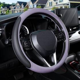 Au15bonswc7045 Seg Direct Steering Wheel Cover For 14.5-15 O-shaped Black And Light Purple