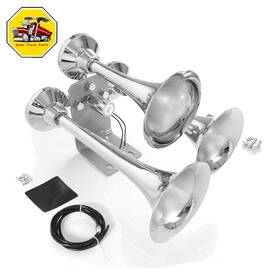 Yy-312-04e Semi Truck Parts Train Air Horn 3 Triple Trumpets Chrome Plated 150db Large Huge Super Loud