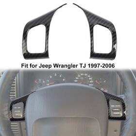 Shineka 717097044742 2pcs Car Steering Wheel Panel Trim Decor Cover For Jeep Wrangler Tj 1997-06