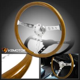 Spec-d Tuning 841808100956 Polished 370mm Wooden Steel Style Wood Steering Wheel 2 Inch Deep With Horn Button
