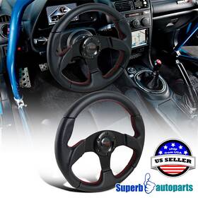Superbautoparts 841808112973 Universal 320mm Racing Steering Wheel Black Leather/ Red Stitch