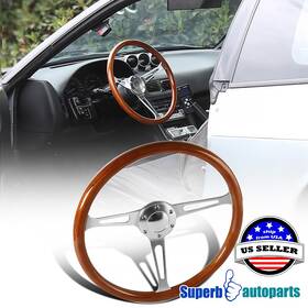 Superbautoparts 841808113239 Vintage Style Wood Grain Classic 6 Hole Steering Wheel Aluminum 380mm