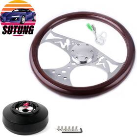 Stw015 Sutung Qr048 380mm 15inch 6 Hole Chrome Dark Steering Wheel Beauty Real Wood Grip With Horn New