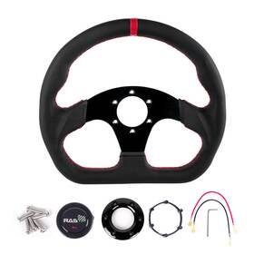Stw067 Sutung 320mm Genuine Leather Flat Dish Black Sport Steering Wheel With Red Stitches