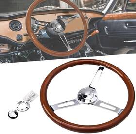 Suc836 Suvauto 14 Inch Wooden Grip Steering Wheel Classic Wood And Horn Kit 350mm -6 Hole