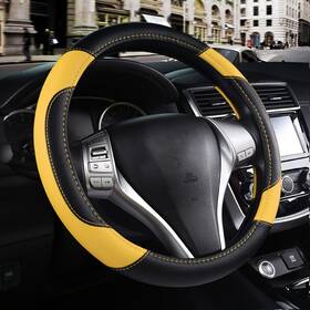 Sc-xq1502 Szttswamp Leather Car Steering Wheel Cover Non-slip Protector Yellow