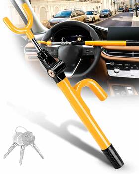 T2bsy Tevlaphee Steering Wheel Lock Anti Theft Device Adjustable 3 Keys Yellow Vehicle