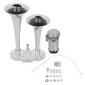 Th108091e The-one-fp For Truck Chrome Dual Trumpet Compact Train Air Horn Kit 135db Loud 12 Volt