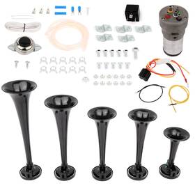 Th108104e The-one-fp Air Horn Black For Truck Train 130db 12v Loud 5 Trumpet Dixieland Musical