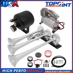 To162058p01 Topoint-autoparts For Car Train Truck Vans Ship Air Horn Compressor Tank 3 Trumpets 12v
