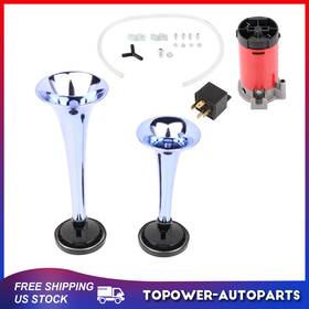 Tp108088pt01 Topower Air Horn Compressor Kit Blue Super Loud Dual Trumpet For Car Truck Train Boat