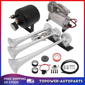 Tp162058pt01 Topower 3 Trumpet Train Black 0.5 Gal Tank Gauge Air Horn Compressor Kit For Car Truck
